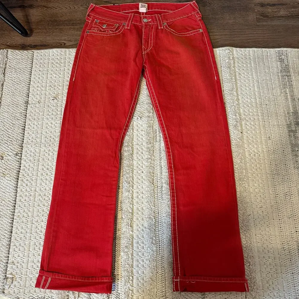 TRUE RELIGION Men's Straight Leg Jeans Size 33 In Red